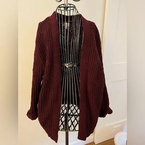 Cranberry Long Open-front Sweater